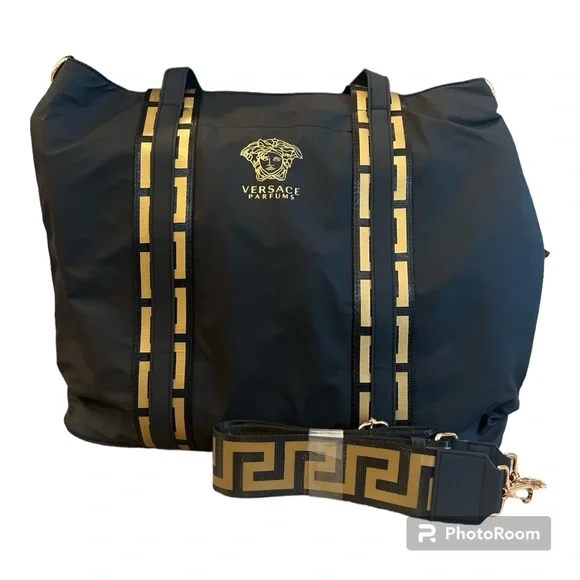 Versace Parfums Tote Medusa Logo Soft Vinyl Black and Gold NWT - Picture 1 of 8